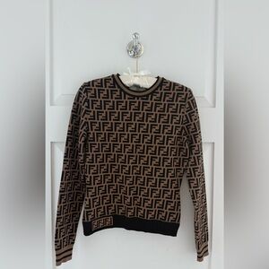 Fendi Women's Sweater with Black and Brown Monogram